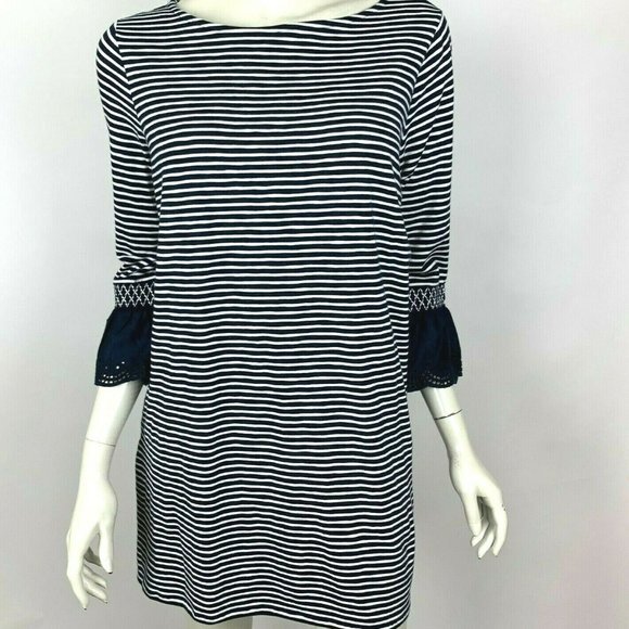 J Jill Lace Sleeve Striped Tunic Top Blue‎ NWT - Picture 1 of 10